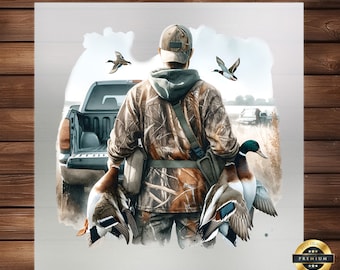 Watercolor Duck Hunting DTF Transfer: Custom Apparel Graphic