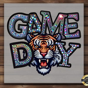 Game Day Tigers DTF Transfer, Faux Rhinestone Iron-On, Ready to Press DIY Apparel, Sparkly and Bold Tiger, Team Spirit and Craft Enthusiasts