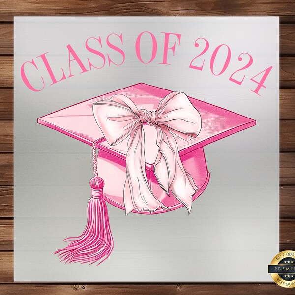 Coquette Senior 2024 Pink Bow DTF Transfer, Stylish Tribute, Graduating Class, Easy Application, Durable & Fashionable Graduation Expression