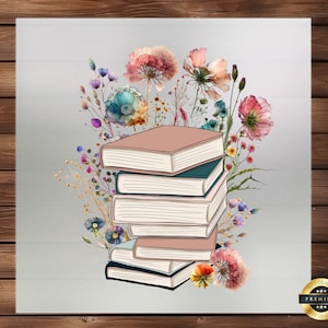 Books with Flowers DTF Transfer: Floral Bookish Iron-On Decal