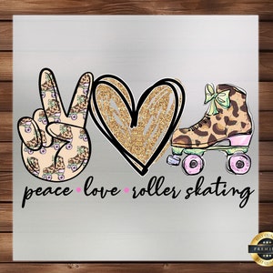 Peace Love Roller Skating DTF Transfer, Retro Vibe Design for Apparel, Perfect for T-Shirts, Hoodies, Skating Gear, Ideal for Roller Disco