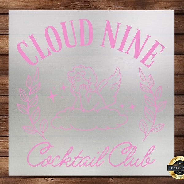 Cloud Nine Cocktail Club DTF Transfer, Heavenly Drinks Design, High-Quality, Easy Application, Perfect Party Tee, Elegant Bar-Themed Apparel
