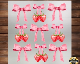 Coquette Strawberry Bow DTF Transfer: Pink Berry Shirt Decal (Physical Heat Transfer)