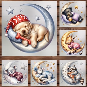 Baby Sleeping Animals DTF Transfer, 6 Different Adorable Designs, Iron on Decal, Ready to Press, Custom Kids Apparel, DIY Craft Supply