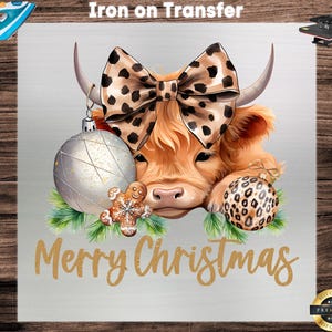 Highland Cow Christmas DTF Transfer Leopard Print Ready to Press