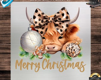 Highland Cow Christmas DTF Transfer Leopard Print Ready to Press