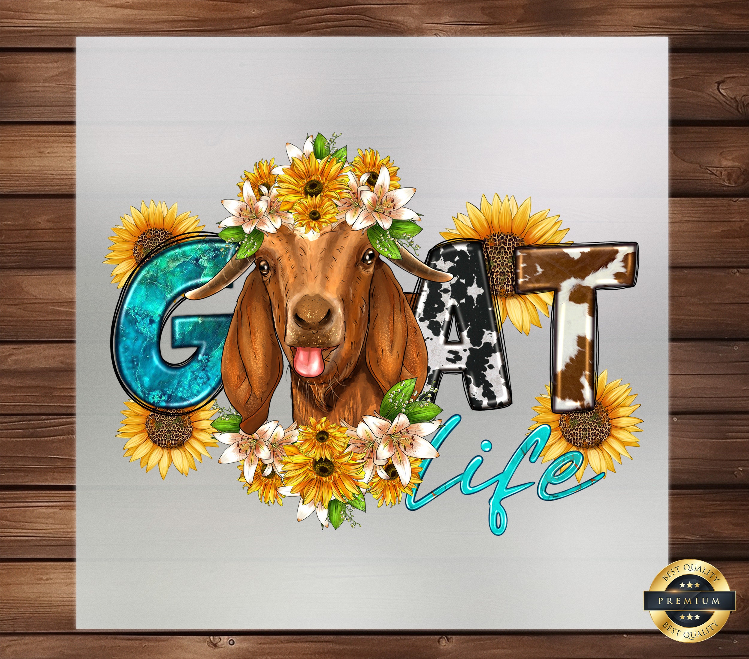 Goat Life with Sunflower DTF Transfer: Rustic Farmhouse Design