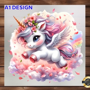 Baby Unicorn Watercolor Clipart DTF Transfer: Children&#39;s Apparel Design