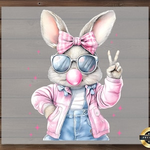Bubblegum Bunny DTF Transfer, Peace Sign Rabbit, Spring Shirt