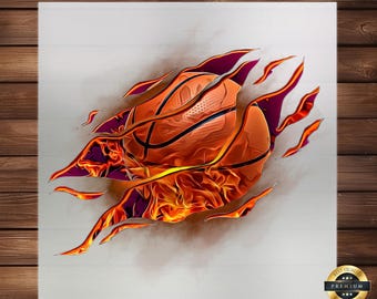 Basketball Fireball DTF Transfer: Sports Apparel Graphic