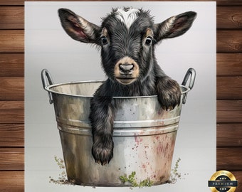 Baby Goat in a Bucket DTF Transfer: Farm Animal Apparel