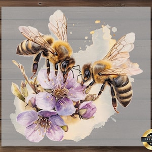 Bee and Purple Flower DTF Transfer, Realistic Nature Design, Ready to Press Honey Bee Print, Spring Wildflower Shirt Art