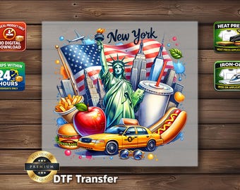New York City DTF Transfer: Statue Of Liberty Taxi Skyline Print