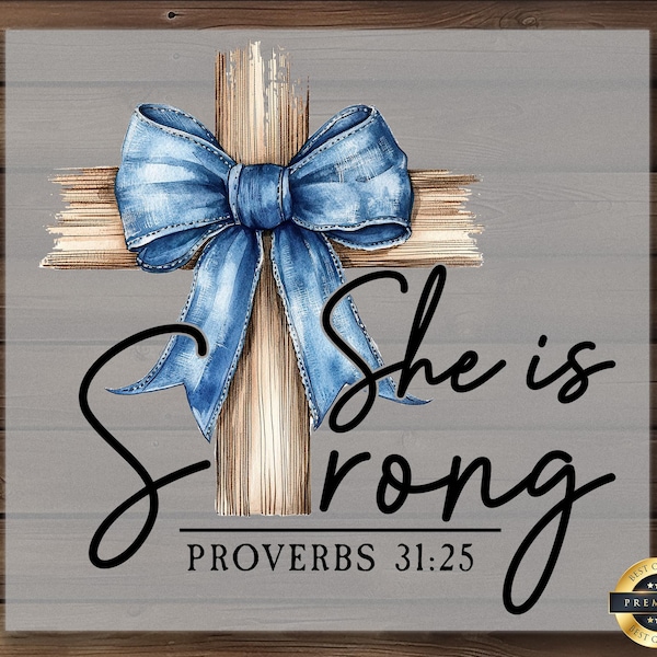 Transferencia DTF de Cruz con Lazo Azul: Diseño de Camiseta Cristiana