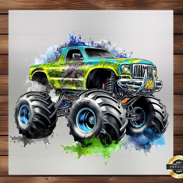 Monster Truck DTF Transfer, Bold Design for Kids' Apparel, Perfect for Custom Tees, Hoodie DTF Print, Ready-to-Press, Unique DIY Design