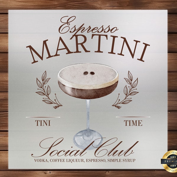 Espresso Martini Social Club DTF Transfer, Chic Cocktail-Inspired Heat Press Design, Nightlife Apparel Decoration, Fashionable Drink Motif
