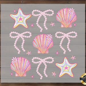 Pearl Seashell DTF Transfer, Pink Bows, Summer Coastal Shirt