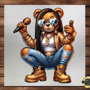 Hip Hop Female Rapper Teddy Bear, Graffiti Cartoon, Cruise Squad 2024, Custom DTF Transfer, DIY Craft Supply