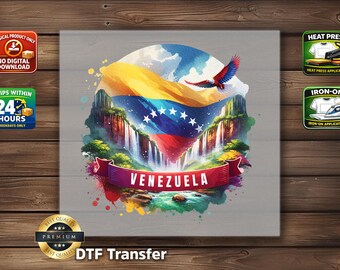 Venezuela DTF Transfer: Watercolor Flag Waterfall Jungle Bird Print