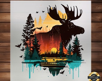Sunset Moose DTF Transfer: Wilderness Design, Easy Application