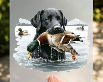 Duck Hunting DTF Transfer, Black Lab Waterfowl Ready to Press