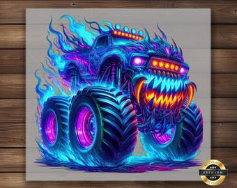 Neon Monster Truck DTF Transfer: Glowing Beast Shirt Art