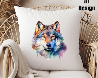 Watercolor Wolf DTF Transfer: Iron-On Decal, Custom Apparel