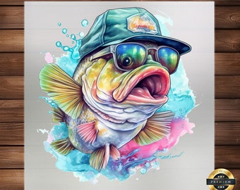 Bass Fishing DTF Transfer: Angler Largemouth Bass Design