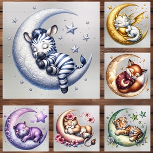 Baby Sleeping Animals DTF Transfer, 6 Different Adorable Designs, Iron on Decal, Ready to Press, Custom Kids Apparel, DIY Craft Supply