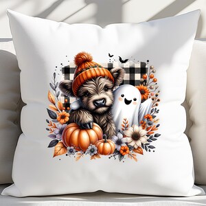 Fall Highland Cow Ghost DTF Transfer, Cute Halloween Ready To Press Iron On image 4