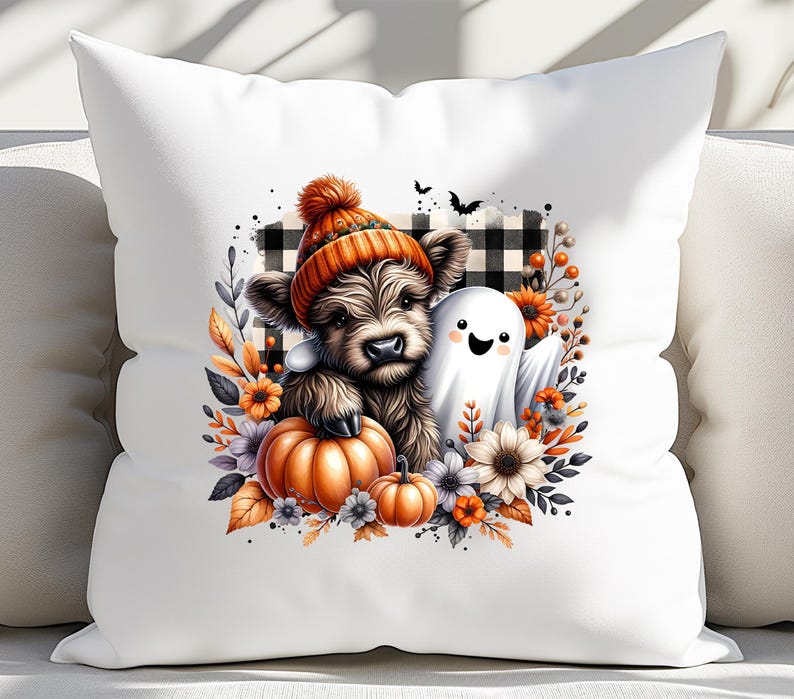 Fall Highland Cow Ghost DTF Transfer, Cute Halloween Ready To Press Iron On image 4