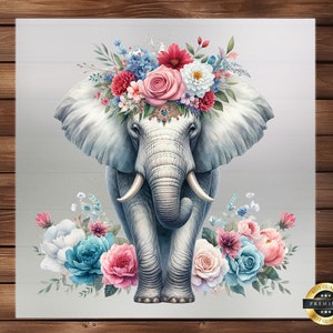Elephant Clipart DTF Transfer: Floral Elephant Design