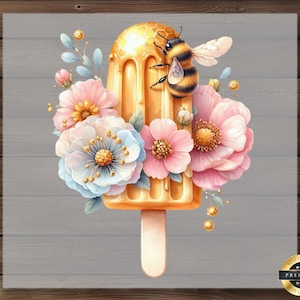 Floral Bee DTF Transfer, Cute Bumblebee on Soft Pastel Flowers, Ready to Press Iron-On for Nature Apparel or Spring DIY Gifts