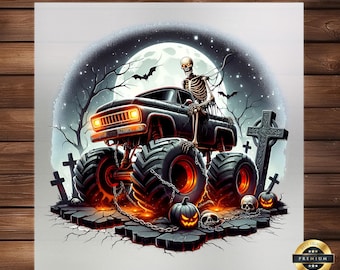 Halloween Monster Truck DTF Transfer for Boys and Spooky Pumpkin Style Ready To Press