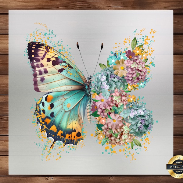 Butterfly with Flowers DTF Transfer - Vibrant Floral Iron-On Design