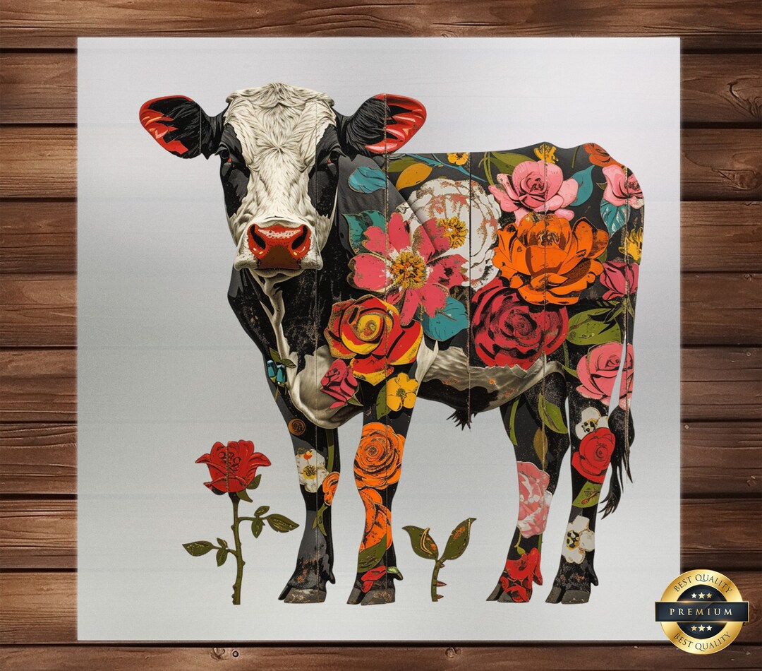 Cow Print Roses Floral Cow Roses Farm DTF Transfer, Charming Country Style Print, Easy ...