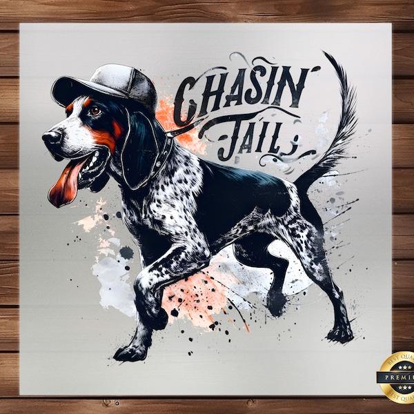 Chasing Tail DTF Transfer, Playful Dog Theme, Perfect for Pet Lovers' Apparel, Ready-to-Press Design for Custom Shirts and Accessories