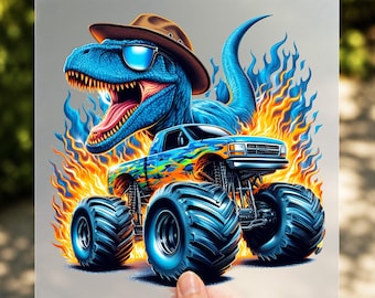 Raptor Monster Truck DTF Transfer, Dino Truck Birthday Iron On Design