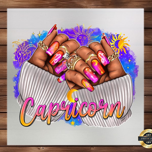 Capricorn Nails Black Woman DTF Transfer - Celebrate Zodiac Style - High-Quality Print, Easy Application for Apparel and More