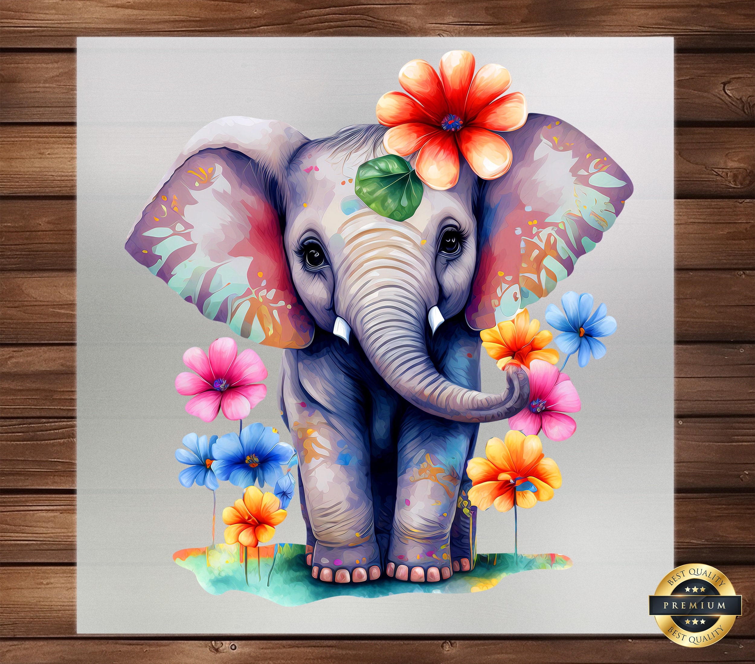 Baby Elephant DTF Transfer, Rainbow Design, Perfect for