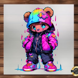 Teddy Bear DTF Transfer, Colorful Design, Artistic Cartoon Graphic, Easy Application, Ready to Press, Iron on Decal, DIY Craft Supply