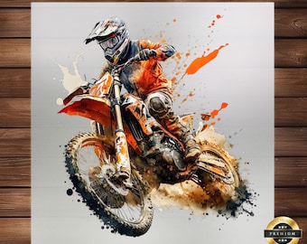 Watercolor Motocross Bike DTF Transfer: Orange Sports Apparel Design