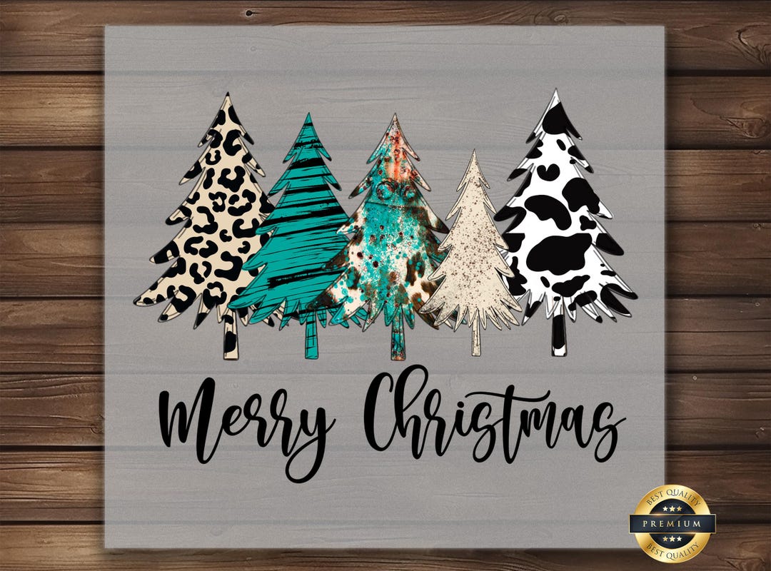 Mixed Print Christmas Trees DTF Transfer, Leopard, Cow, and Teal Tree ...