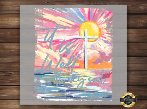 Christian Sunset Cross DTF Transfer: It Is Well Quote, Spiritual Shirt Design