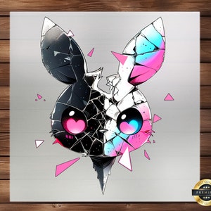 Shattered Bunny DTF Transfer, Unique Rabbit Design, Artistic Cartoon Graphic, Easy Application, Ready Press, Iron on Decal, DIY Craft Supply