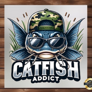 Catfish Addict DTF Transfer, Hilarious Catfishing Design, Fishing Gear, Easy-to-Apply, Vibrant Print for Anglers, Ready to Press, Hoodie DTF