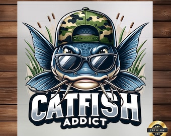 Catfish Addict DTF Transfer: Hilarious Fishing Design