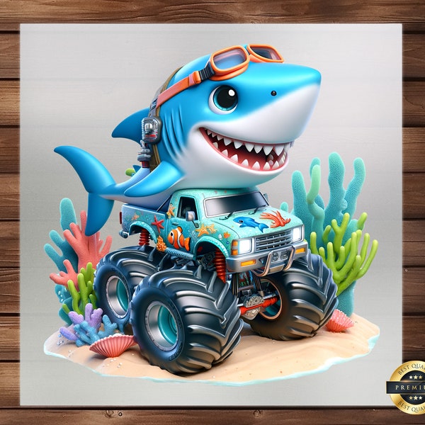 Shark Monster Truck DTF Transfer: Extreme Sports Apparel