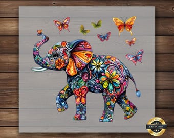 Pastel Elephant DTF Transfer: Butterfly Boho Apparel