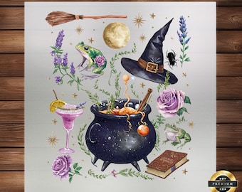 Witch Cauldron DTF Transfer for Halloween Potions and Mystical Spooky Style Ready To Press